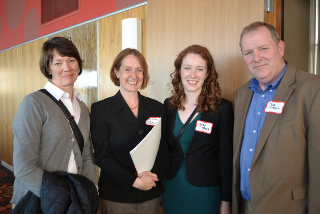 Grace O'Meara, pictured with family and Department Chair Caroline Levine