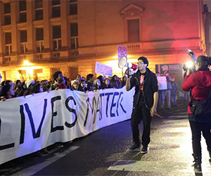 McKinney speaking at a march for Black Lives Matter 